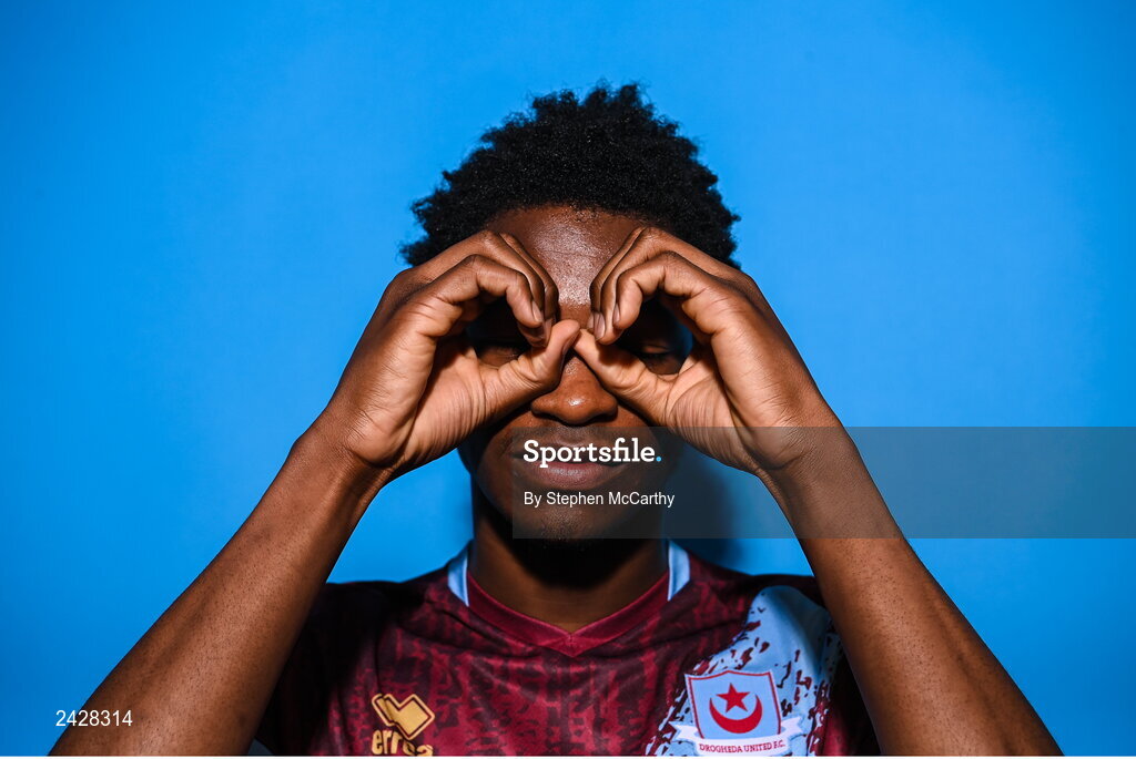 6 February 2023; Elicha Ahui poses for a portrait during a Drogheda United squad portrait session at Weaver's Park in Drogheda, Louth. Photo by Stephen McCarthy/Sportsfile