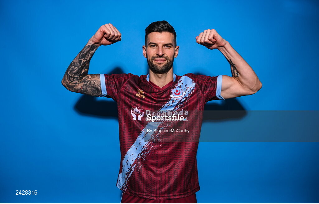 6 February 2023; Adam Foley poses for a portrait during a Drogheda United squad portrait session at Weaver's Park in Drogheda, Louth. Photo by Stephen McCarthy/Sportsfile