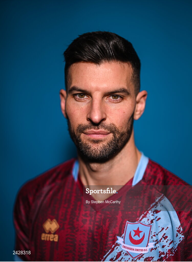 6 February 2023; Adam Foley poses for a portrait during a Drogheda United squad portrait session at Weaver's Park in Drogheda, Louth. Photo by Stephen McCarthy/Sportsfile