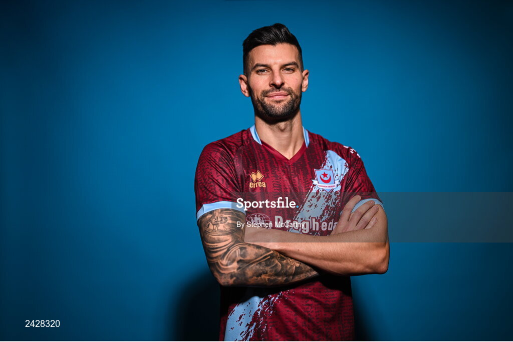 6 February 2023; Adam Foley poses for a portrait during a Drogheda United squad portrait session at Weaver's Park in Drogheda, Louth. Photo by Stephen McCarthy/Sportsfile