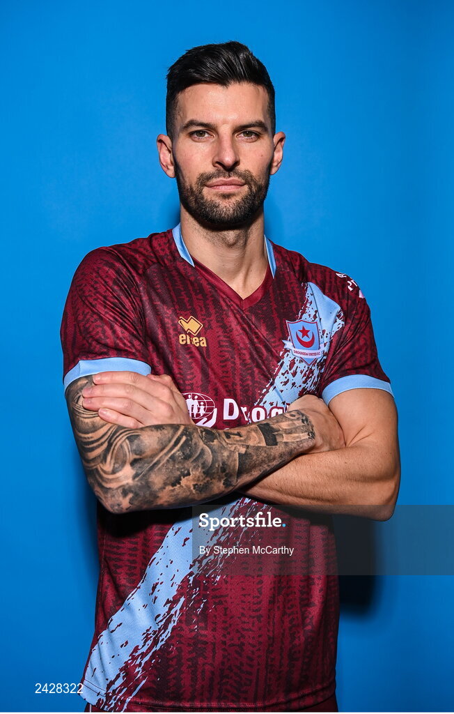 6 February 2023; Adam Foley poses for a portrait during a Drogheda United squad portrait session at Weaver's Park in Drogheda, Louth. Photo by Stephen McCarthy/Sportsfile