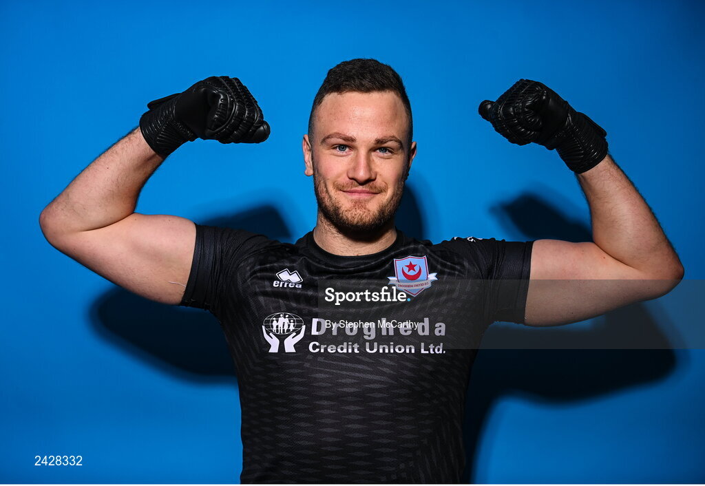 6 February 2023; Goalkeeper Colin McCabe poses for a portrait during a Drogheda United squad portrait session at Weaver's Park in Drogheda, Louth. Photo by Stephen McCarthy/Sportsfile