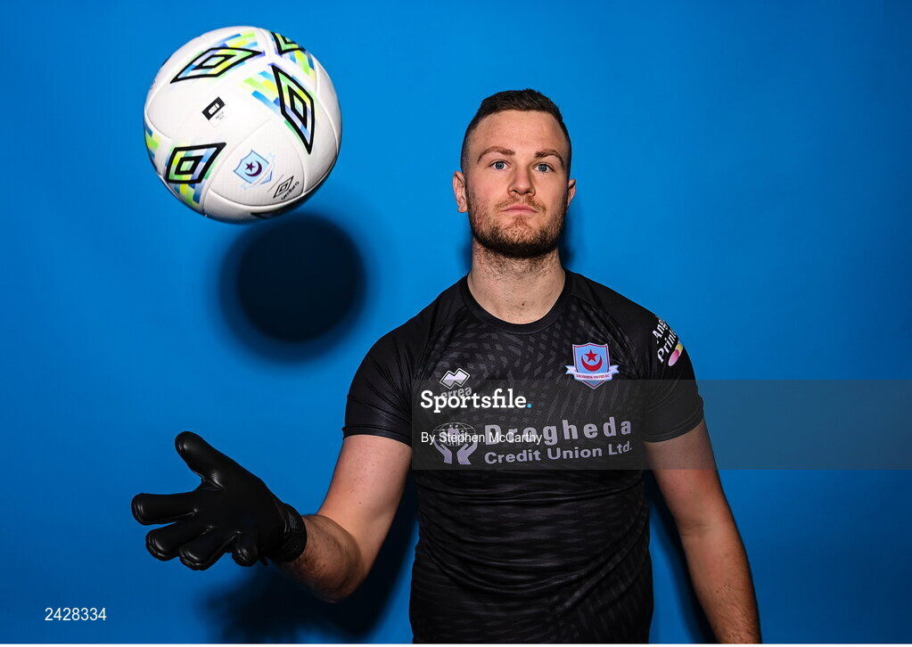 6 February 2023; Goalkeeper Colin McCabe poses for a portrait during a Drogheda United squad portrait session at Weaver's Park in Drogheda, Louth. Photo by Stephen McCarthy/Sportsfile