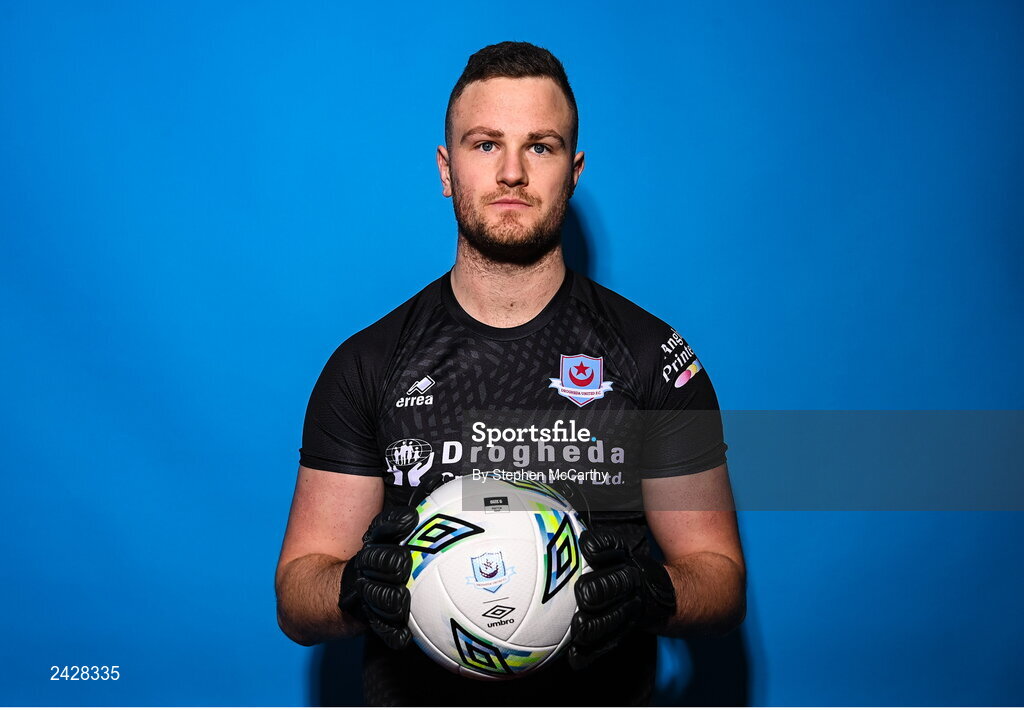 6 February 2023; Goalkeeper Colin McCabe poses for a portrait during a Drogheda United squad portrait session at Weaver's Park in Drogheda, Louth. Photo by Stephen McCarthy/Sportsfile