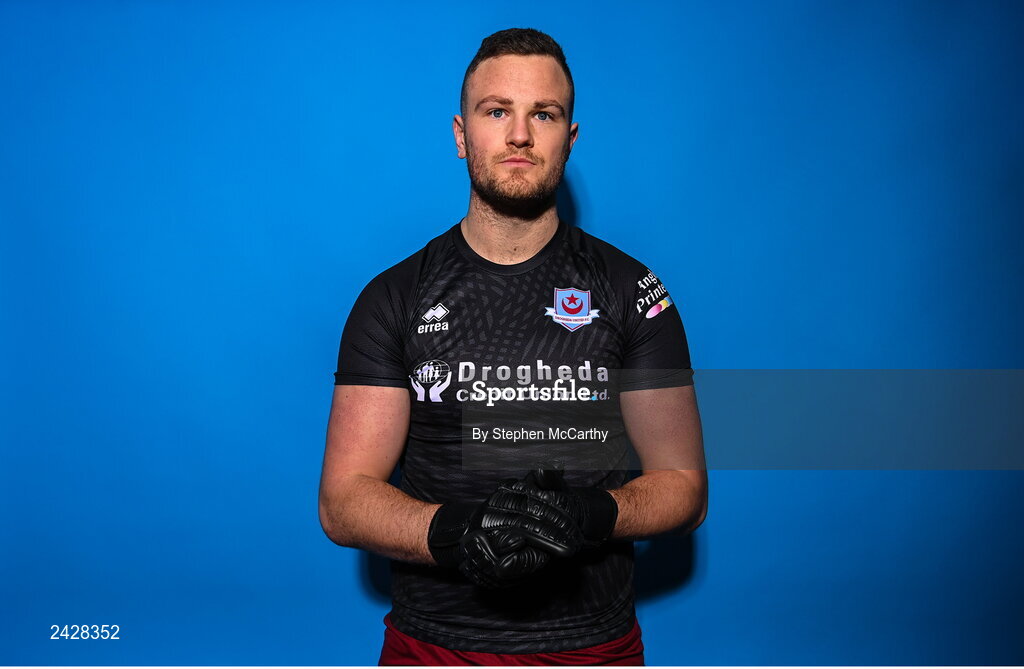 6 February 2023; Goalkeeper Colin McCabe poses for a portrait during a Drogheda United squad portrait session at Weaver's Park in Drogheda, Louth. Photo by Stephen McCarthy/Sportsfile
