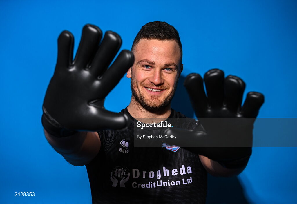 6 February 2023; Goalkeeper Colin McCabe poses for a portrait during a Drogheda United squad portrait session at Weaver's Park in Drogheda, Louth. Photo by Stephen McCarthy/Sportsfile