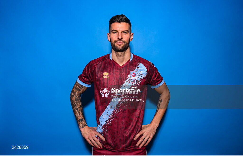 6 February 2023; Adam Foley poses for a portrait during a Drogheda United squad portrait session at Weaver's Park in Drogheda, Louth. Photo by Stephen McCarthy/Sportsfile