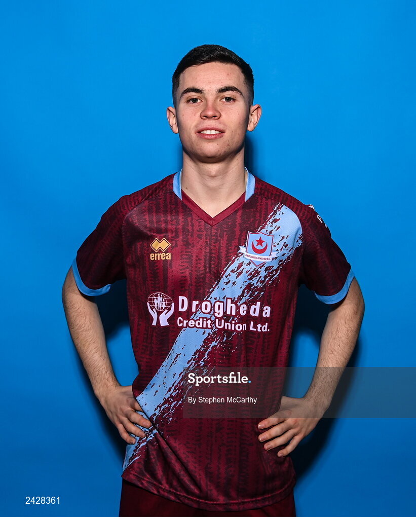 6 February 2023; Callum Ralph poses for a portrait during a Drogheda United squad portrait session at Weaver's Park in Drogheda, Louth. Photo by Stephen McCarthy/Sportsfile