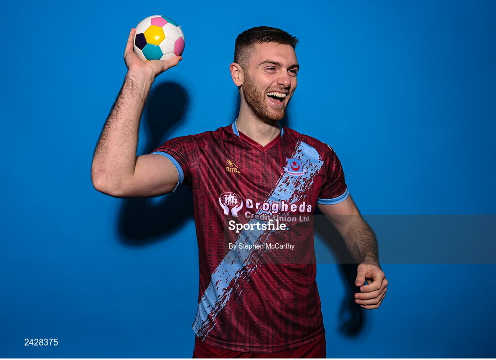 6 February 2023; Conor Keeley poses for a portrait during a Drogheda United squad portrait session at Weaver's Park in Drogheda, Louth. Photo by Stephen McCarthy/Sportsfile