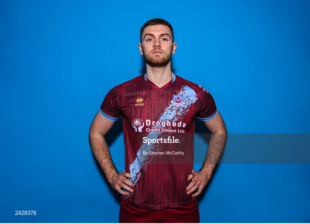 6 February 2023; Conor Keeley poses for a portrait during a Drogheda United squad portrait session at Weaver's Park in Drogheda, Louth. Photo by Stephen McCarthy/Sportsfile