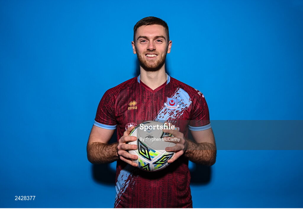 6 February 2023; Conor Keeley poses for a portrait during a Drogheda United squad portrait session at Weaver's Park in Drogheda, Louth. Photo by Stephen McCarthy/Sportsfile