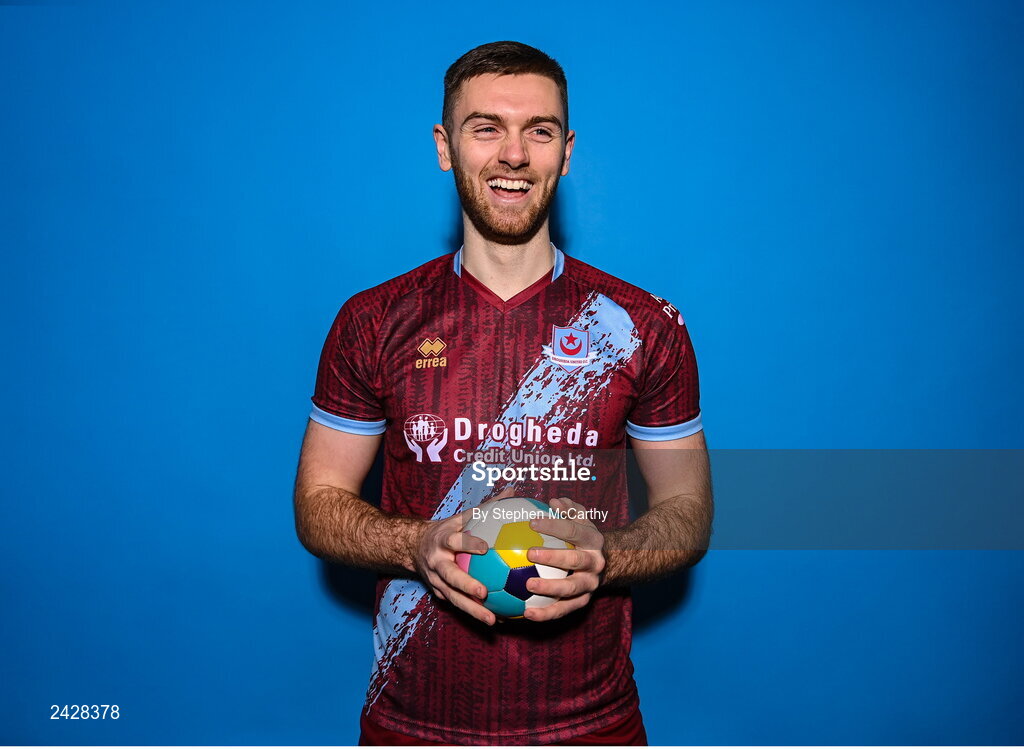 6 February 2023; Conor Keeley poses for a portrait during a Drogheda United squad portrait session at Weaver's Park in Drogheda, Louth. Photo by Stephen McCarthy/Sportsfile