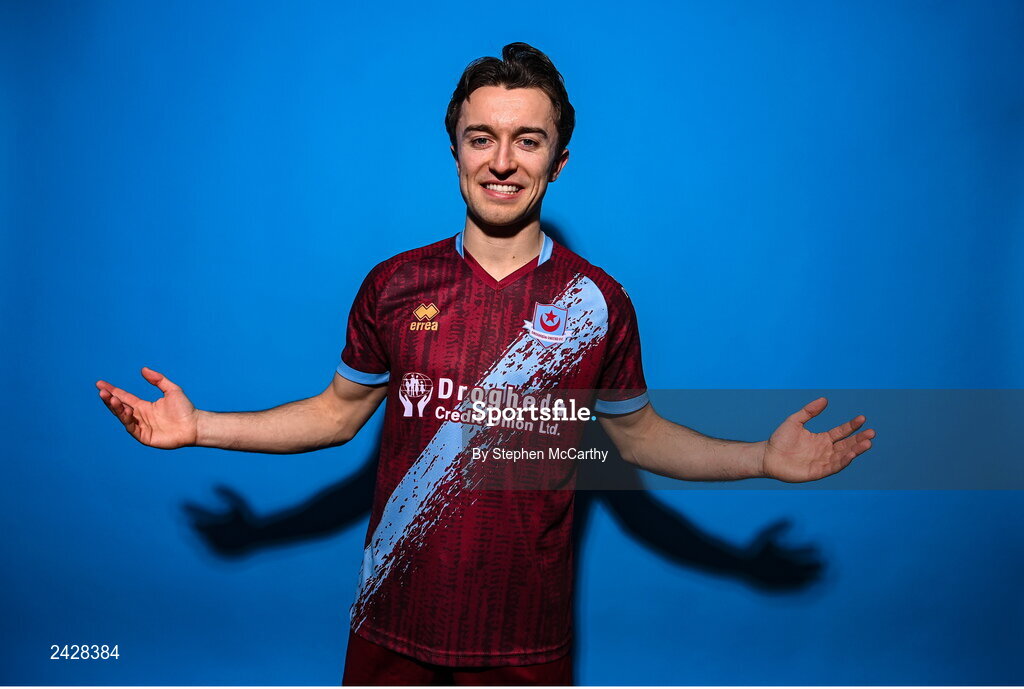 6 February 2023; Darragh Markey poses for a portrait during a Drogheda United squad portrait session at Weaver's Park in Drogheda, Louth. Photo by Stephen McCarthy/Sportsfile