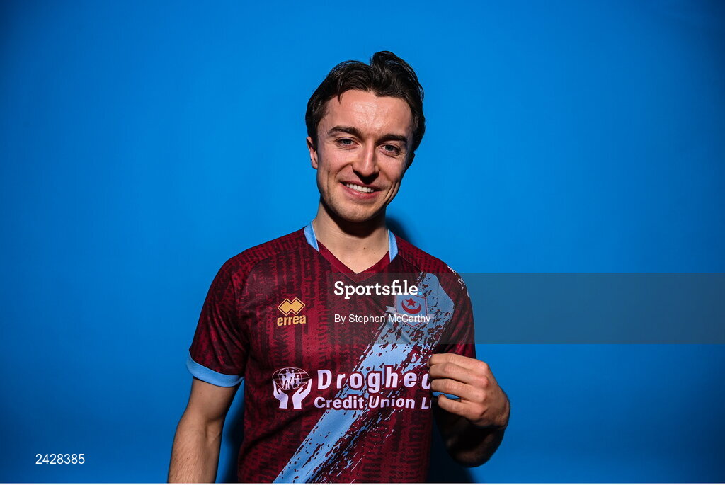 6 February 2023; Darragh Markey poses for a portrait during a Drogheda United squad portrait session at Weaver's Park in Drogheda, Louth. Photo by Stephen McCarthy/Sportsfile