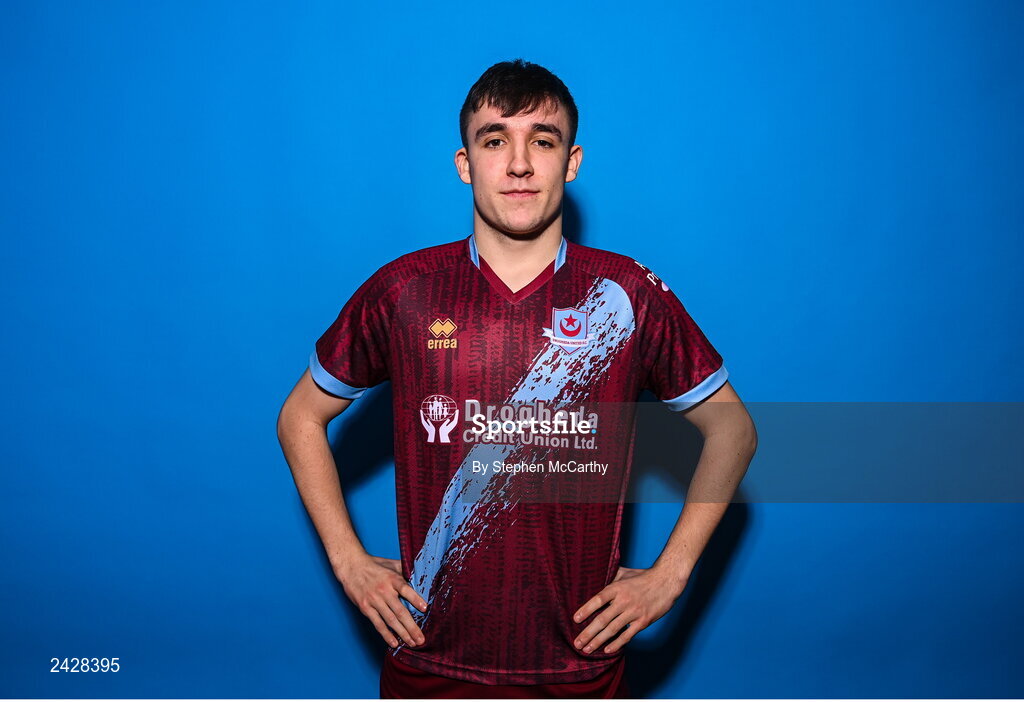 6 February 2023; Michael Leddy poses for a portrait during a Drogheda United squad portrait session at Weaver's Park in Drogheda, Louth. Photo by Stephen McCarthy/Sportsfile