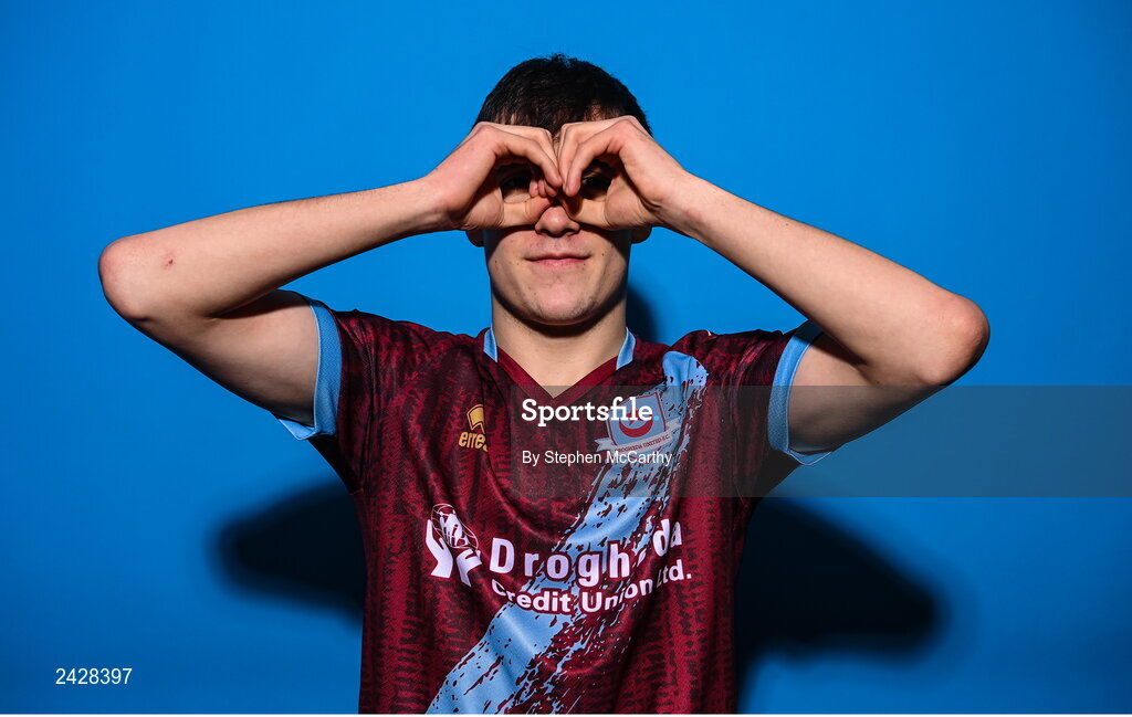 6 February 2023; Michael Leddy poses for a portrait during a Drogheda United squad portrait session at Weaver's Park in Drogheda, Louth. Photo by Stephen McCarthy/Sportsfile