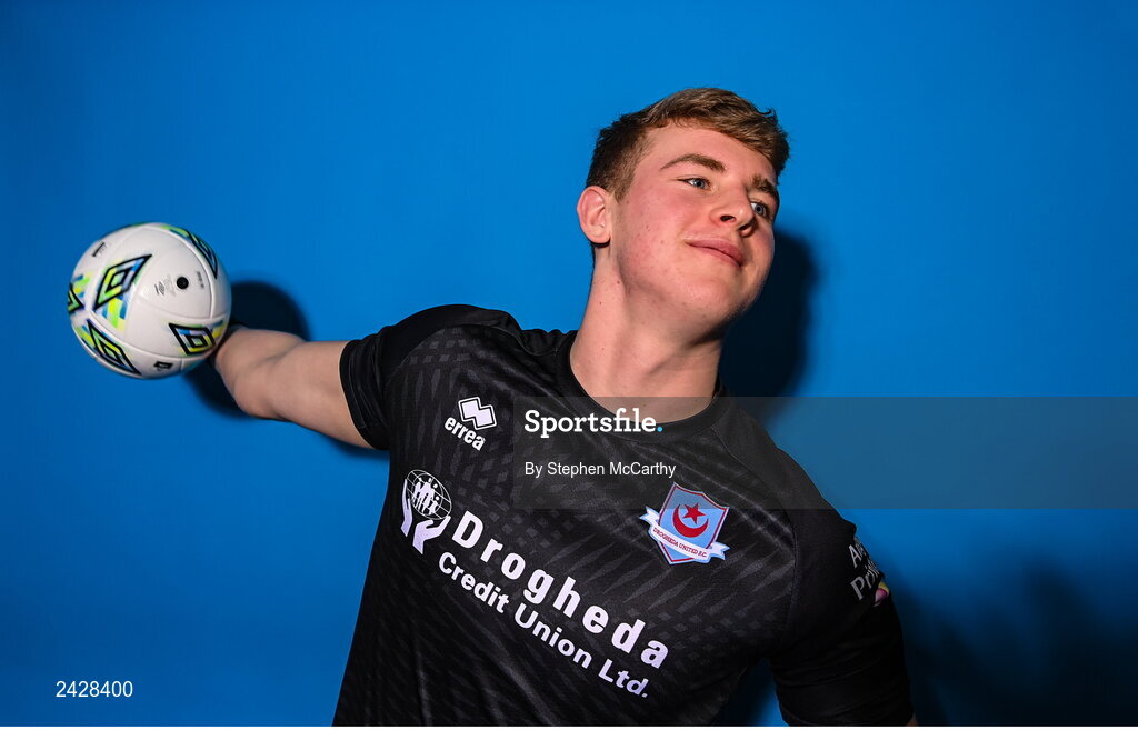 6 February 2023; Fiachra Pagel poses for a portrait during a Drogheda United squad portrait session at Weaver's Park in Drogheda, Louth. Photo by Stephen McCarthy/Sportsfile