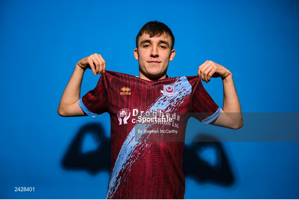 6 February 2023; Michael Leddy poses for a portrait during a Drogheda United squad portrait session at Weaver's Park in Drogheda, Louth. Photo by Stephen McCarthy/Sportsfile