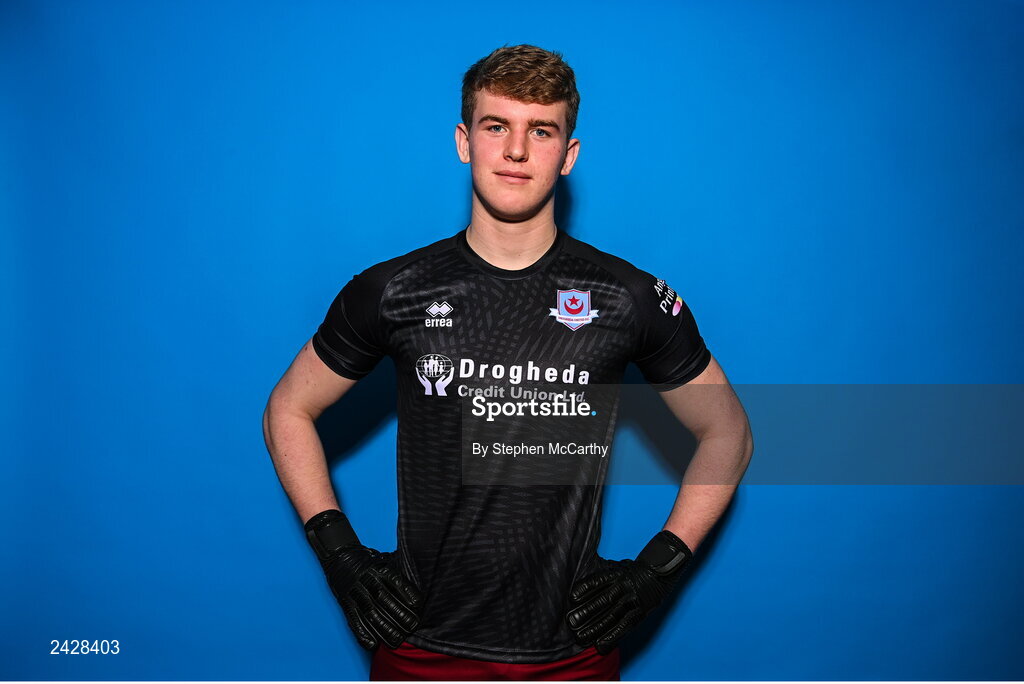 6 February 2023; Fiachra Pagel poses for a portrait during a Drogheda United squad portrait session at Weaver's Park in Drogheda, Louth. Photo by Stephen McCarthy/Sportsfile