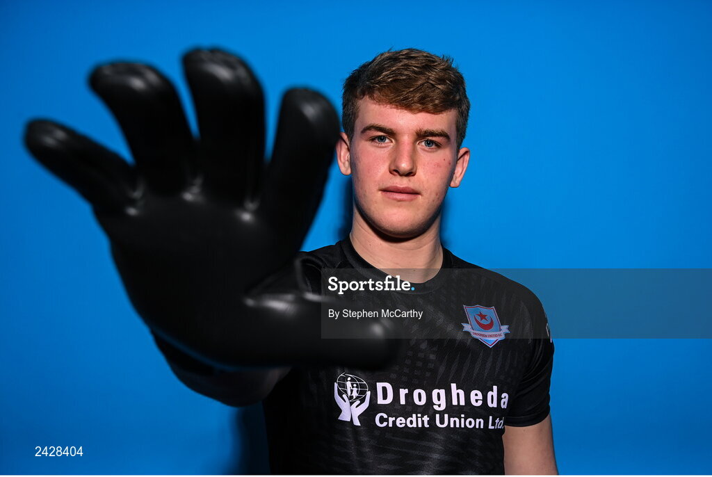 6 February 2023; Fiachra Pagel poses for a portrait during a Drogheda United squad portrait session at Weaver's Park in Drogheda, Louth. Photo by Stephen McCarthy/Sportsfile