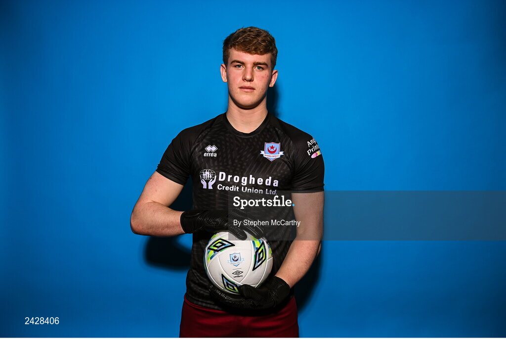 6 February 2023; Fiachra Pagel poses for a portrait during a Drogheda United squad portrait session at Weaver's Park in Drogheda, Louth. Photo by Stephen McCarthy/Sportsfile