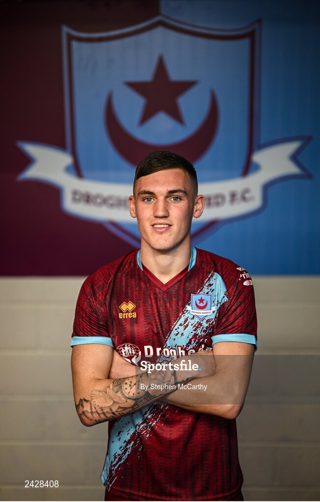 6 February 2023; Dylan Molloy poses for a portrait during a Drogheda United squad portrait session at Weaver's Park in Drogheda, Louth. Photo by Stephen McCarthy/Sportsfile