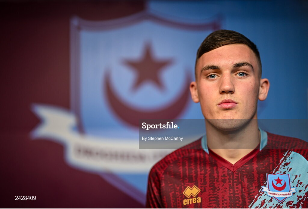 6 February 2023; Dylan Molloy poses for a portrait during a Drogheda United squad portrait session at Weaver's Park in Drogheda, Louth. Photo by Stephen McCarthy/Sportsfile
