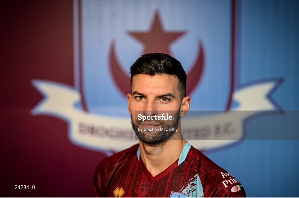 6 February 2023; Adam Foley poses for a portrait during a Drogheda United squad portrait session at Weaver's Park in Drogheda, Louth. Photo by Stephen McCarthy/Sportsfile