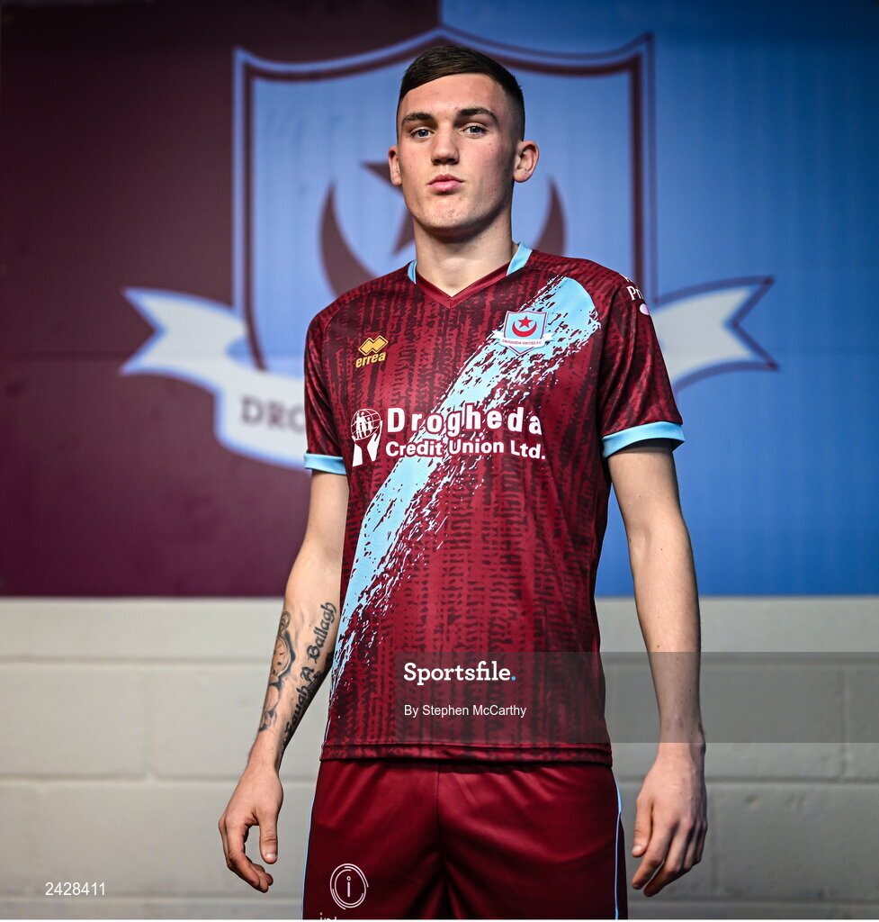 6 February 2023; Dylan Molloy poses for a portrait during a Drogheda United squad portrait session at Weaver's Park in Drogheda, Louth. Photo by Stephen McCarthy/Sportsfile