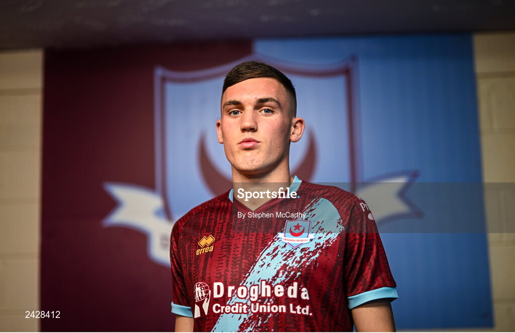 6 February 2023; Dylan Molloy poses for a portrait during a Drogheda United squad portrait session at Weaver's Park in Drogheda, Louth. Photo by Stephen McCarthy/Sportsfile