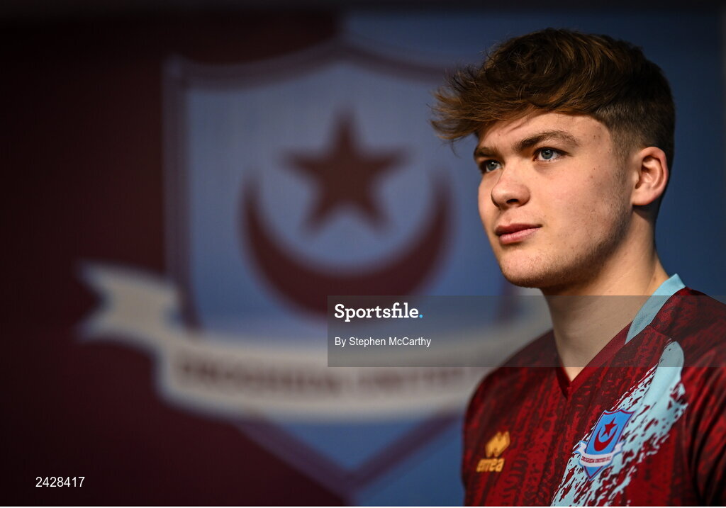 6 February 2023; Freddie Draper poses for a portrait during a Drogheda United squad portrait session at Weaver's Park in Drogheda, Louth. Photo by Stephen McCarthy/Sportsfile