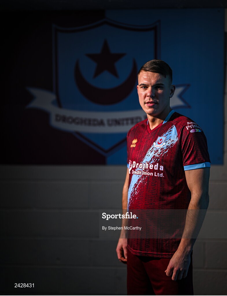 6 February 2023; Dayle Rooney poses for a portrait during a Drogheda United squad portrait session at Weaver's Park in Drogheda, Louth. Photo by Stephen McCarthy/Sportsfile
