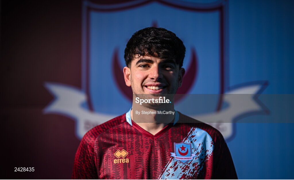 6 February 2023; Darragh Noone poses for a portrait during a Drogheda United squad portrait session at Weaver's Park in Drogheda, Louth. Photo by Stephen McCarthy/Sportsfile