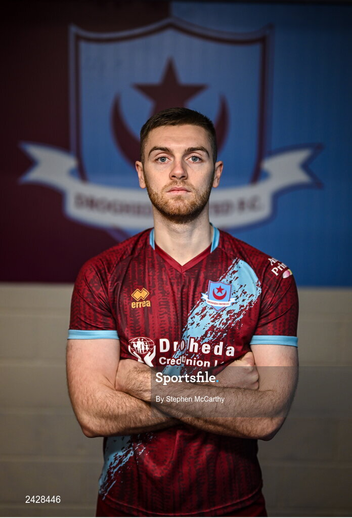 6 February 2023; Conor Keeley poses for a portrait during a Drogheda United squad portrait session at Weaver's Park in Drogheda, Louth. Photo by Stephen McCarthy/Sportsfile