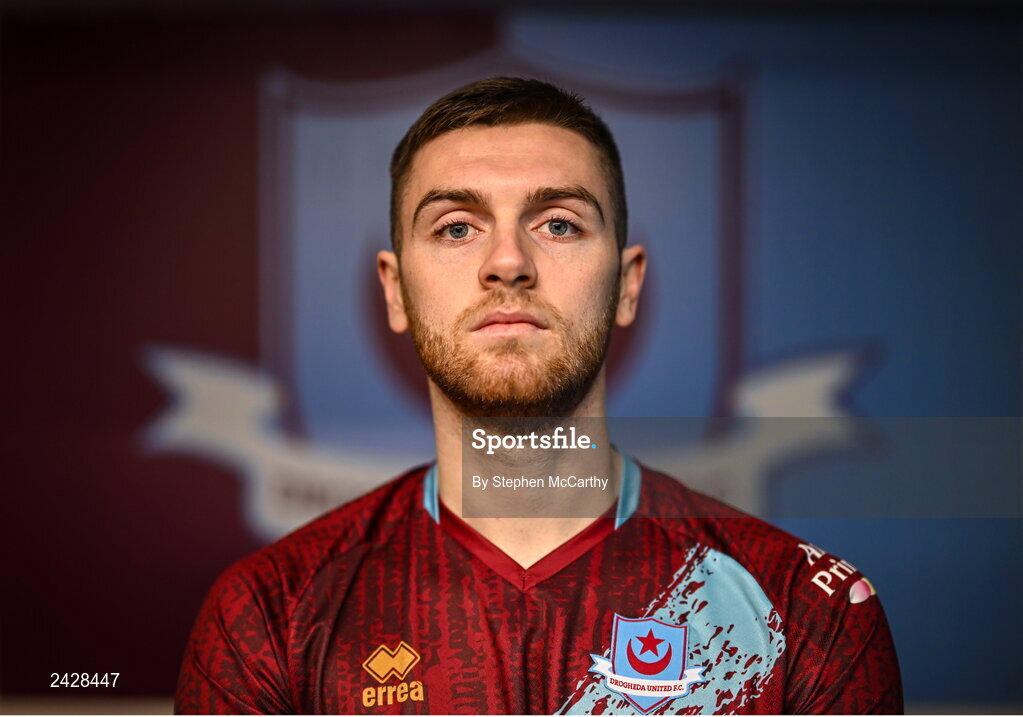 6 February 2023; Conor Keeley poses for a portrait during a Drogheda United squad portrait session at Weaver's Park in Drogheda, Louth. Photo by Stephen McCarthy/Sportsfile