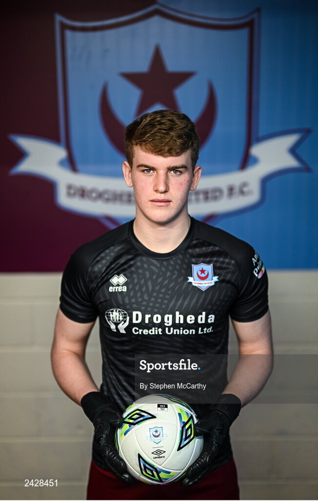 6 February 2023; Fiachra Pagel poses for a portrait during a Drogheda United squad portrait session at Weaver's Park in Drogheda, Louth. Photo by Stephen McCarthy/Sportsfile