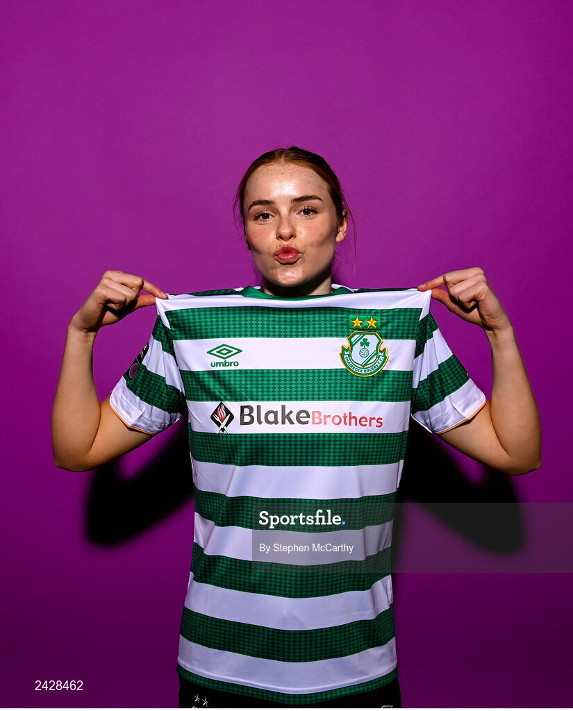 7 February 2023; Abby Tuthill poses for a portrait during a Shamrock Rovers squad portrait session at Roadstone Group Sports Club in Dublin. Photo by Stephen McCarthy/Sportsfile