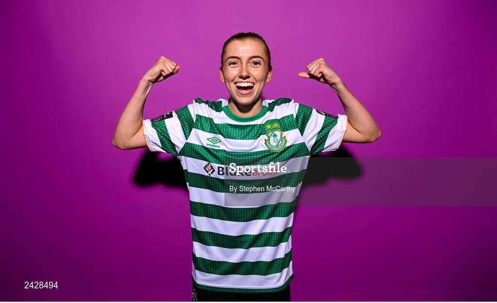 7 February 2023; Abbie Larkin poses for a portrait during a Shamrock Rovers squad portrait session at Roadstone Group Sports Club in Dublin. Photo by Stephen McCarthy/Sportsfile