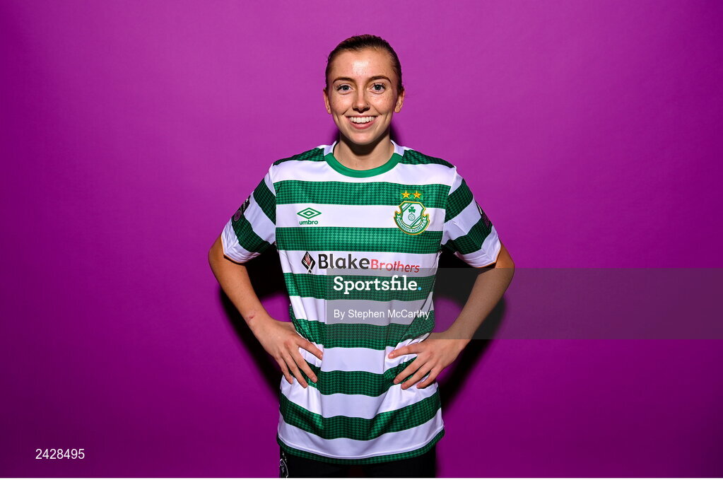 7 February 2023; Abbie Larkin poses for a portrait during a Shamrock Rovers squad portrait session at Roadstone Group Sports Club in Dublin. Photo by Stephen McCarthy/Sportsfile