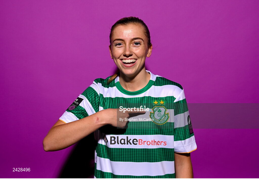 7 February 2023; Abbie Larkin poses for a portrait during a Shamrock Rovers squad portrait session at Roadstone Group Sports Club in Dublin. Photo by Stephen McCarthy/Sportsfile