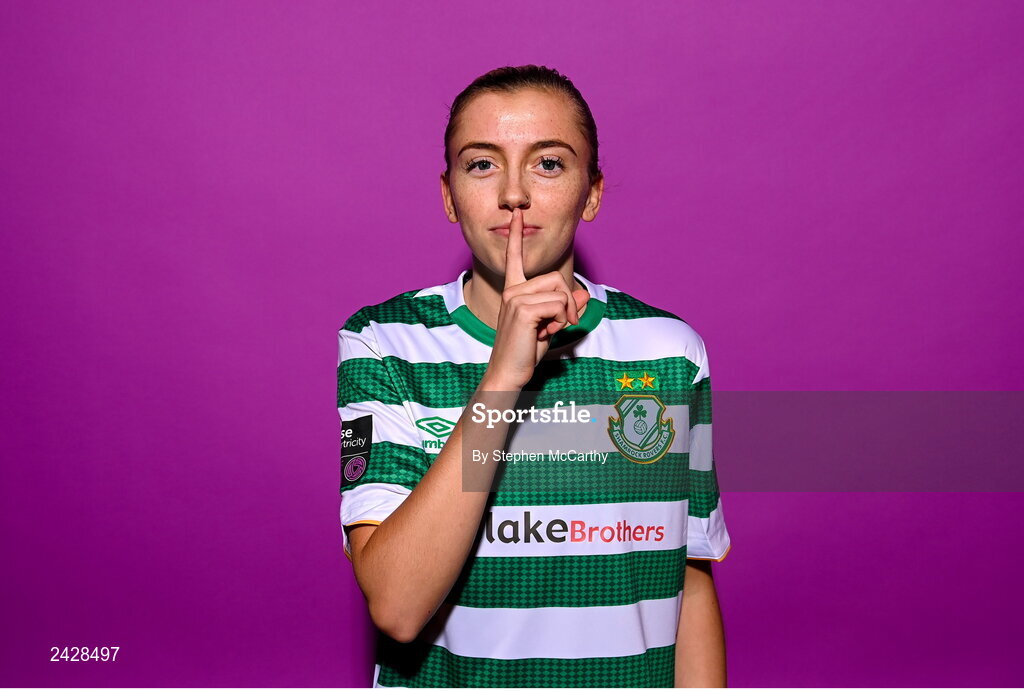7 February 2023; Abbie Larkin poses for a portrait during a Shamrock Rovers squad portrait session at Roadstone Group Sports Club in Dublin. Photo by Stephen McCarthy/Sportsfile