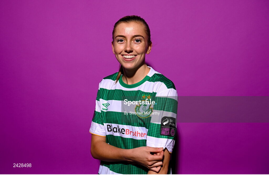 7 February 2023; Abbie Larkin poses for a portrait during a Shamrock Rovers squad portrait session at Roadstone Group Sports Club in Dublin. Photo by Stephen McCarthy/Sportsfile