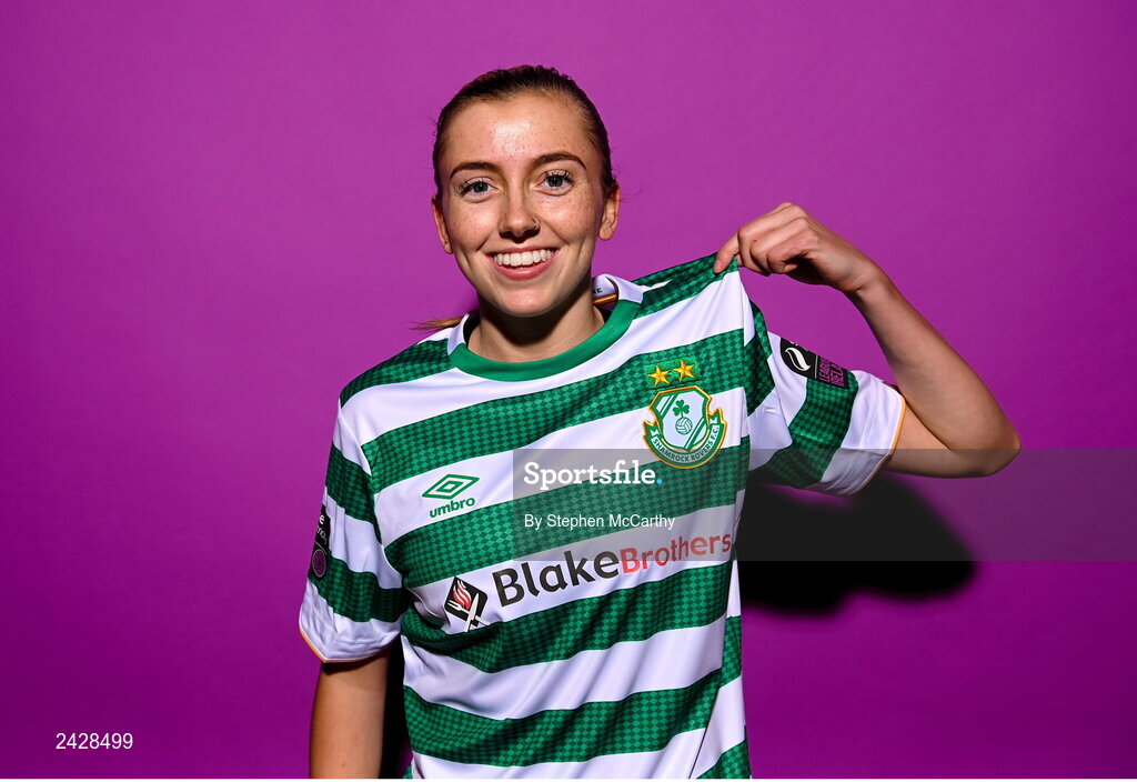 7 February 2023; Abbie Larkin poses for a portrait during a Shamrock Rovers squad portrait session at Roadstone Group Sports Club in Dublin. Photo by Stephen McCarthy/Sportsfile
