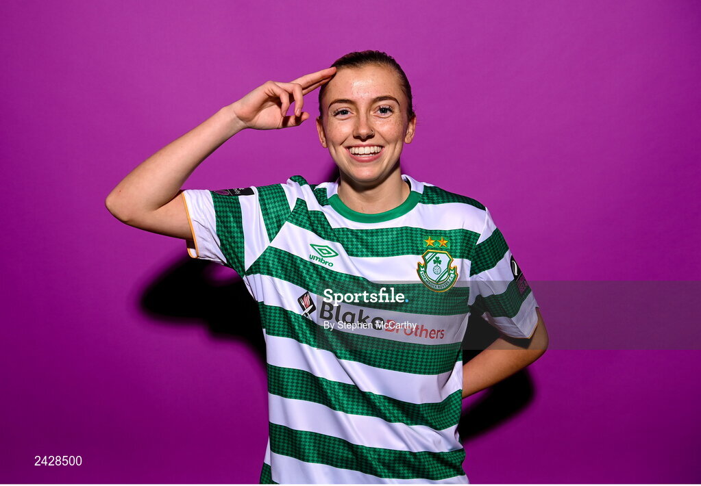 7 February 2023; Abbie Larkin poses for a portrait during a Shamrock Rovers squad portrait session at Roadstone Group Sports Club in Dublin. Photo by Stephen McCarthy/Sportsfile