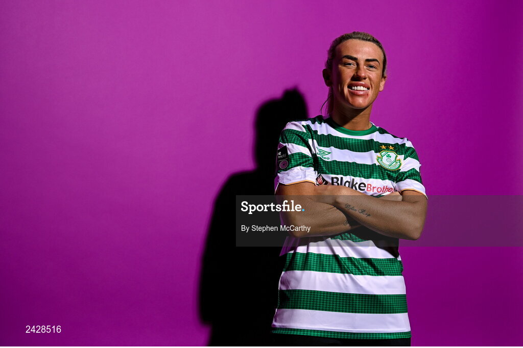 7 February 2023; Savannah McCarthy poses for a portrait during a Shamrock Rovers squad portrait session at Roadstone Group Sports Club in Dublin. Photo by Stephen McCarthy/Sportsfile