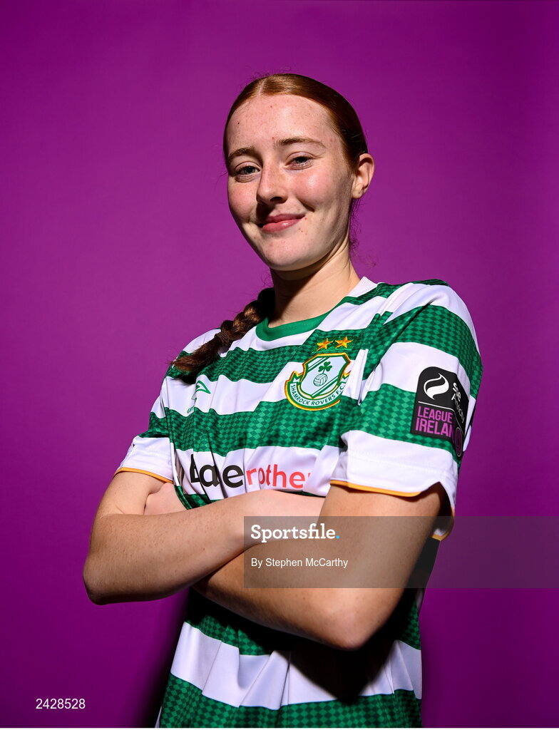 7 February 2023; Alannah Prizeman poses for a portrait during a Shamrock Rovers squad portrait session at Roadstone Group Sports Club in Dublin. Photo by Stephen McCarthy/Sportsfile