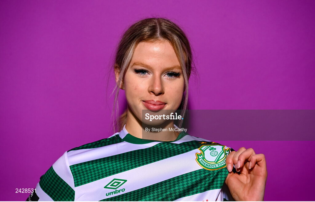 7 February 2023; Chloe McCarthy poses for a portrait during a Shamrock Rovers squad portrait session at Roadstone Group Sports Club in Dublin. Photo by Stephen McCarthy/Sportsfile