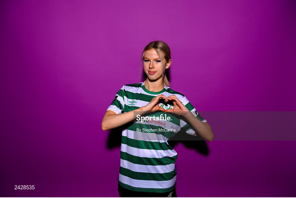 7 February 2023; Chloe McCarthy poses for a portrait during a Shamrock Rovers squad portrait session at Roadstone Group Sports Club in Dublin. Photo by Stephen McCarthy/Sportsfile