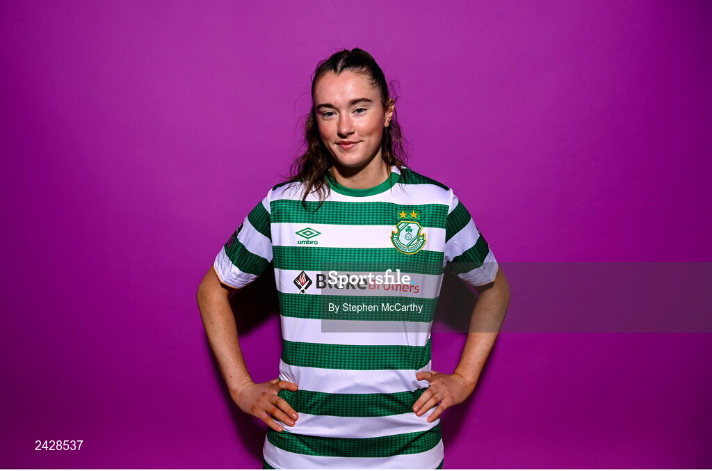 7 February 2023; Melissa O'Kane poses for a portrait during a Shamrock Rovers squad portrait session at Roadstone Group Sports Club in Dublin. Photo by Stephen McCarthy/Sportsfile