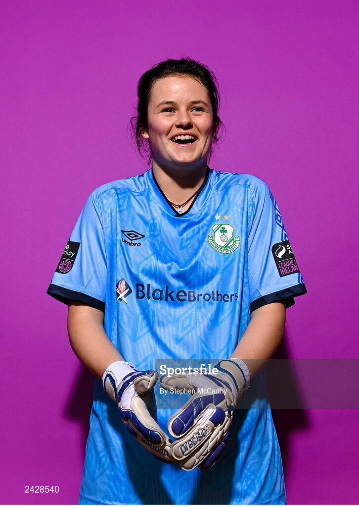 7 February 2023; Goalkeeper Jane Byrne poses for a portrait during a Shamrock Rovers squad portrait session at Roadstone Group Sports Club in Dublin. Photo by Stephen McCarthy/Sportsfile